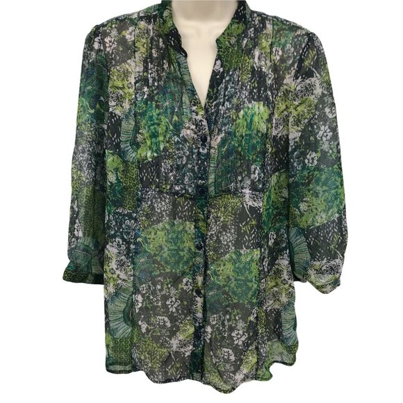 Christopher & Banks Women Long Sleeve Lightweight Multicolor Sheer Blouse Size M - Picture 1 of 7
